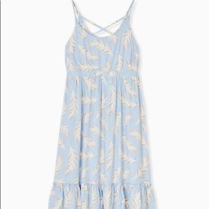 Light blue feather challis tie midi dress